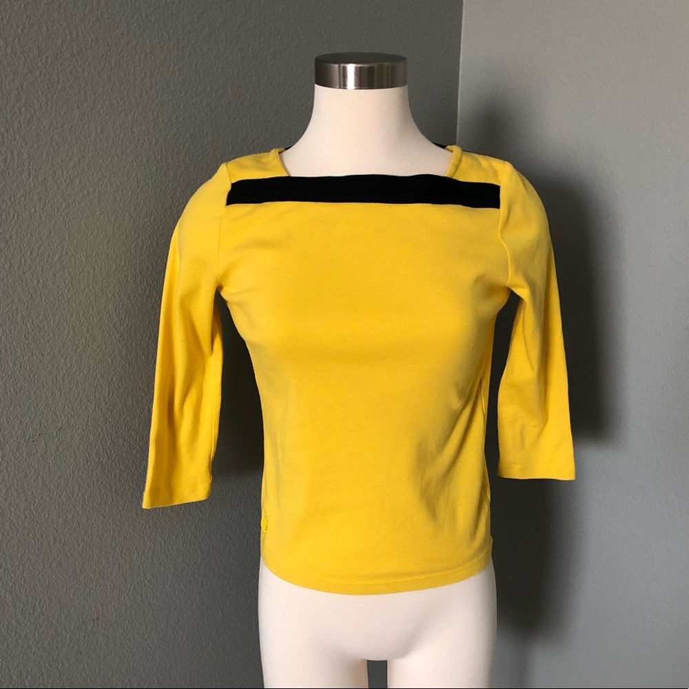 Lauren Ralph Lauren Vintage Yellow/Black Boat Neck Blouse - Picture 1 of 16